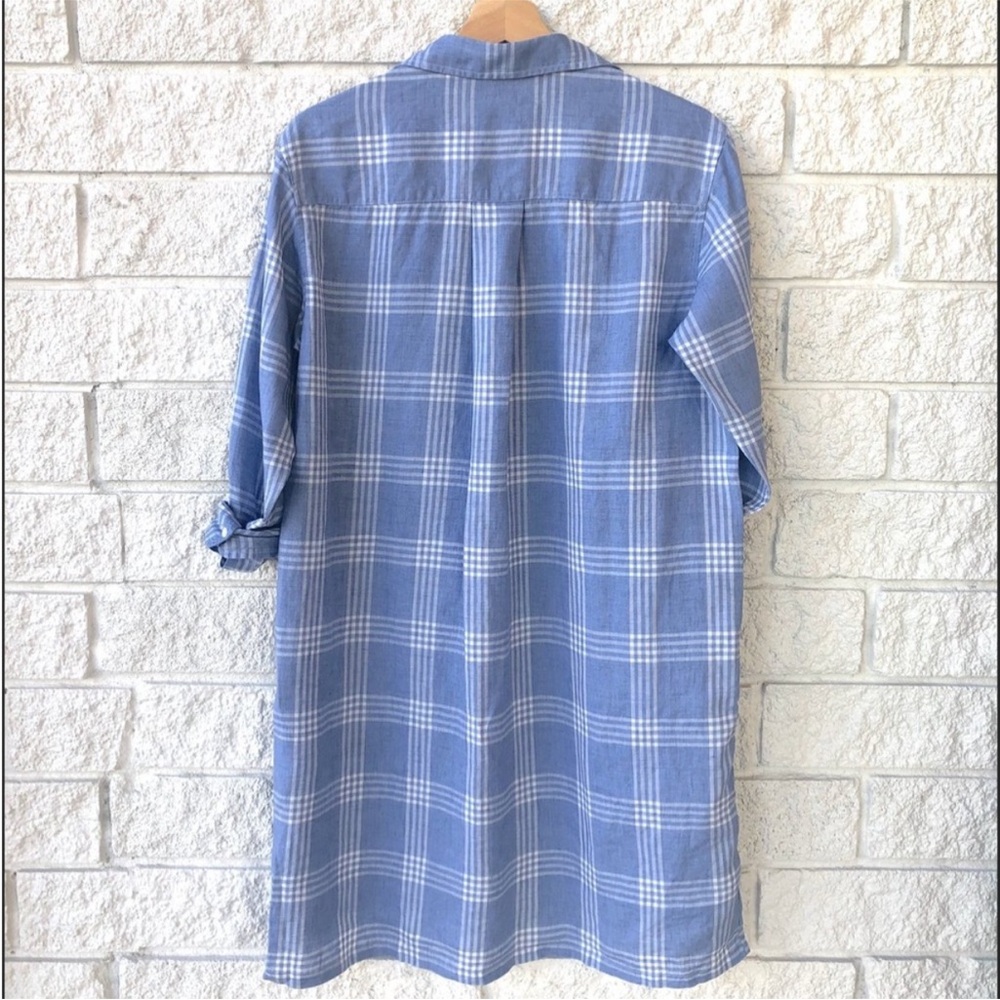 NWOT Frank & Eileen Hunter Italian Weave Linen Blend Classic Plaid Shirt Dress M - Picture 4 of 5